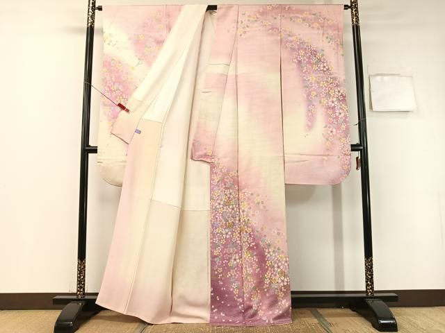 平和屋着物 豪華振袖 駒刺繍 舞桜 暈し染め 銀通し地 正絹 vp
