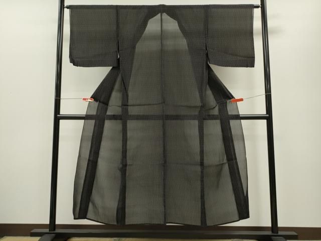 平和屋着物 夏物 紗紬 縞 黒地 正絹 ze