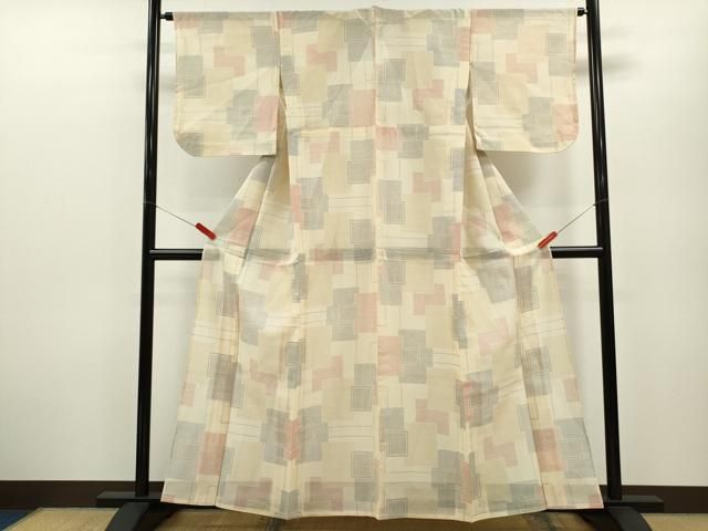 平和屋着物 夏物 紗紬 色紙重ね文 正絹 ze