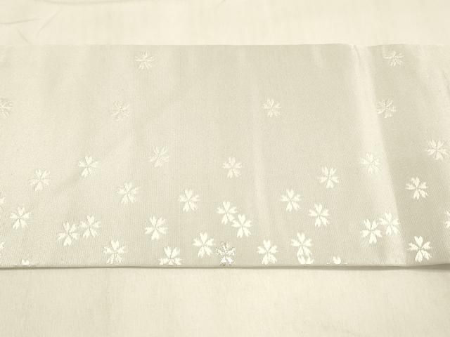 平和屋着物○九寸名古屋帯 唐織 舞桜文 銀糸 正絹 逸品 DABA0752cm
