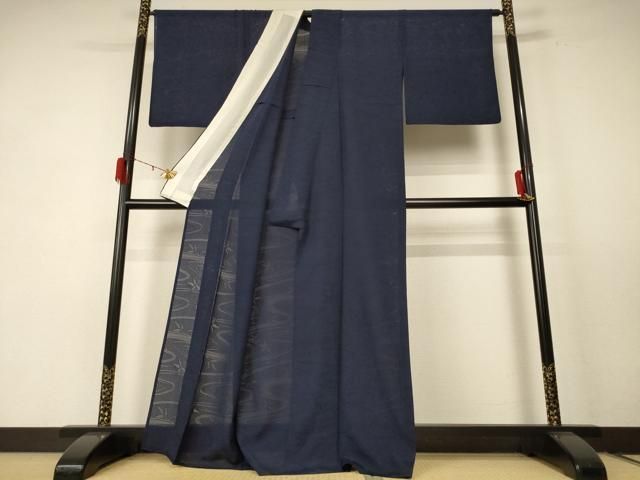 平和屋着物 夏物 色無地 流水舞葉紋紗 藍鉄色 正絹 jd