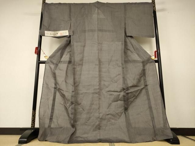 平和屋着物 夏物 石川県指定無形文化財 能登上布 本麻手織上布 縞 ロング丈 ますいわ屋扱い 麻 jd