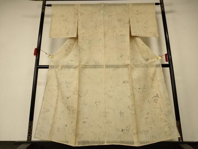 平和屋着物 夏物 紗紬 草花文 正絹 jd