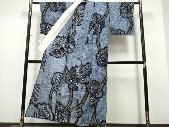 平和屋着物∴夏物 浴衣 有松鳴海絞り 枝葉文 綿 ng