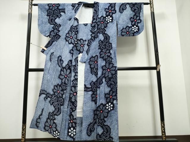 平和屋着物∴夏物 浴衣 有松鳴海絞り 菊唐草文 綿 ng