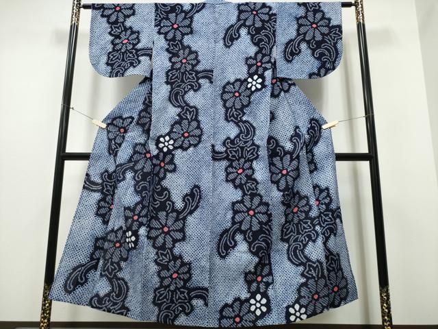 平和屋着物∴夏物 浴衣 有松鳴海絞り 菊唐草文 綿 ng