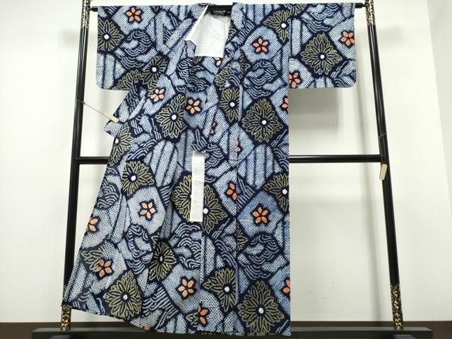 平和屋着物∴夏物 浴衣 有松鳴海絞り 破れ色紙流水花文 綿 ng