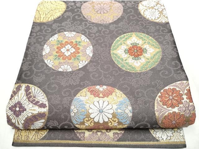 平和屋着物○六通柄袋帯 舞衣 草花丸文 金糸 正絹 逸品 CABB5663hy