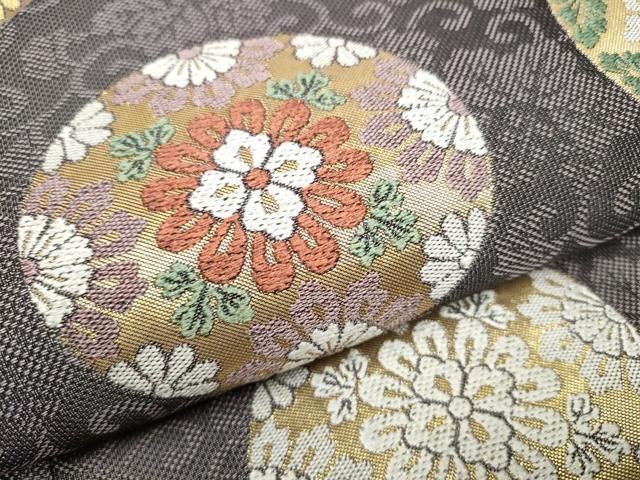 平和屋着物○六通柄袋帯 舞衣 草花丸文 金糸 正絹 逸品 CABB5663hy