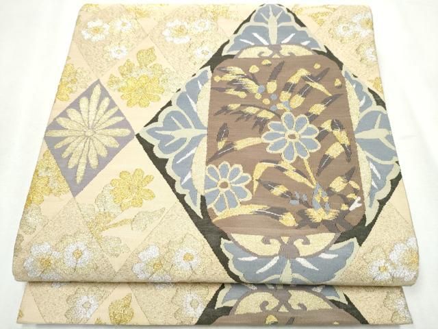 平和屋着物○六通柄袋帯 綴れ 菱花文 金銀糸 正絹 逸品 CABB5715hy