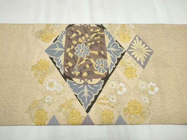 平和屋着物○六通柄袋帯 綴れ 菱花文 金銀糸 正絹 逸品 CABB5715hy