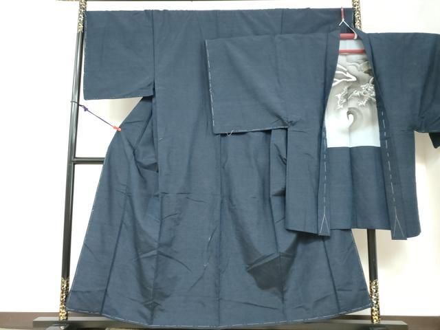 平和屋着物○男性 紬 アンサンブル 濃藍色 正絹 逸品 未使用