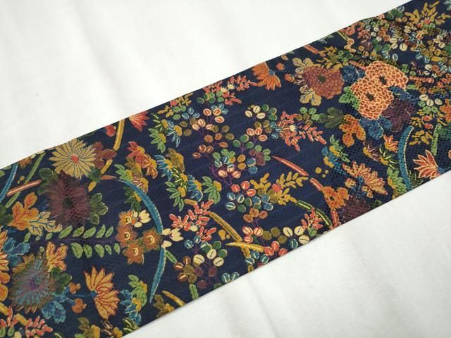平和屋着物○初代 染人・山岡古都 首里琉染 全通柄 九寸名古屋帯 草花