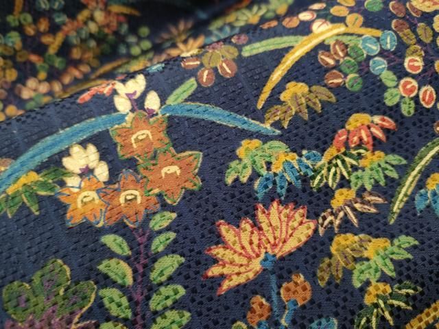 平和屋着物○初代 染人・山岡古都 首里琉染 全通柄 九寸名古屋帯 草花