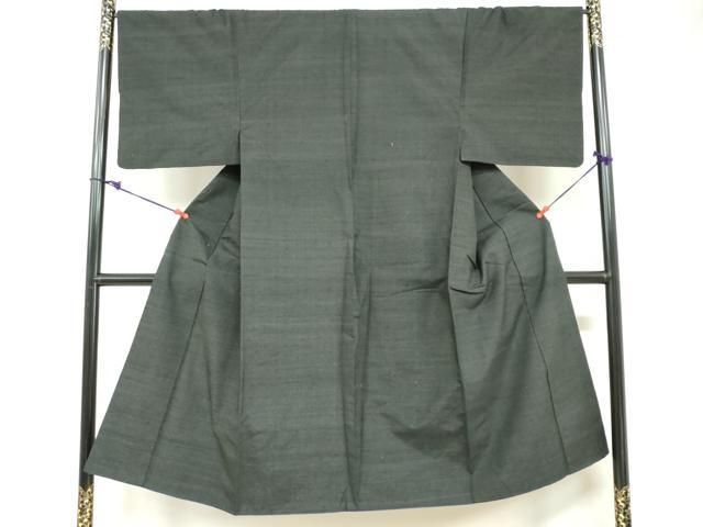 平和屋着物 男性 紬 アンサンブル 黒緑色 正絹 ud