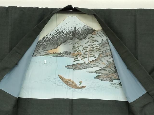 平和屋着物●男性　紬　海松色　正絹　逸品　DAAY5482ud 平和屋着物○男性 紬 アンサンブル 黒緑色 正絹 逸品 DAAZ7840ud