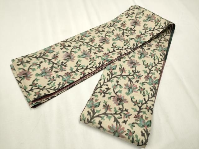 平和屋着物 結城紬 半幅帯 更紗枝花文 写真付き 正絹 hy