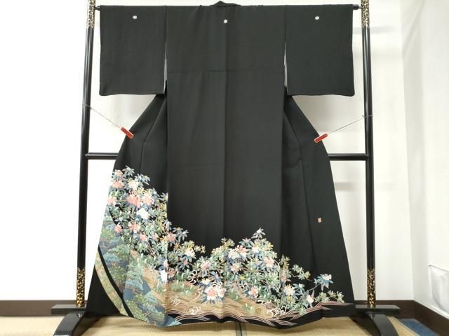 平和屋着物 豪華黒留袖 友禅 作家物 浜松枝花文 正絹 yc