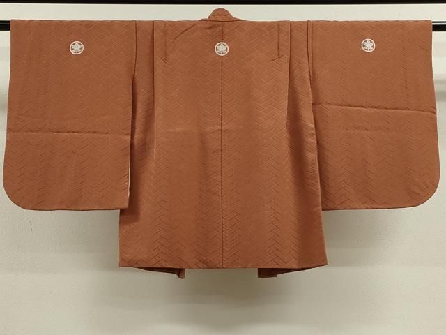  平和屋着物 七五三 男の子 祝着 羽織セット 単衣 色無地 檜垣地紋 櫨色 ze 着物 着物ドレス 着物 浴衣 和小物