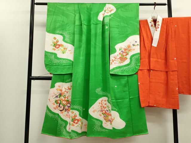 平和屋着物 七五三 女の子 ７歳 祝着 四つ身 長襦袢セット 絞り 駒刺繍 花車文 金彩 ze