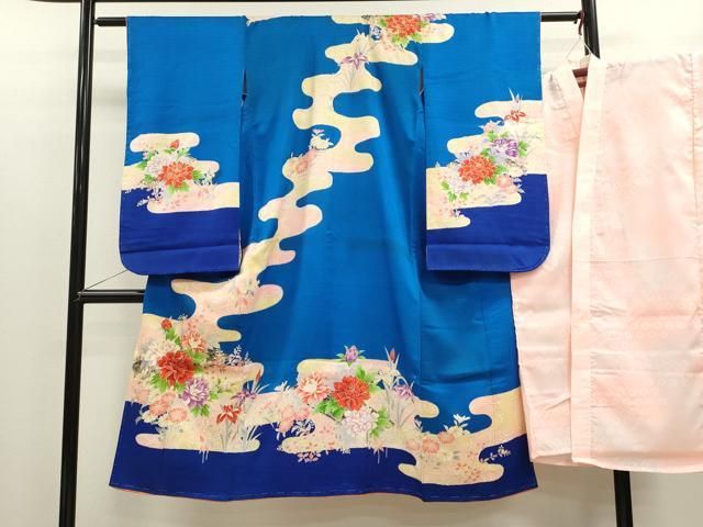 平和屋着物 七五三 女の子 ７歳 祝着 四つ身 長襦袢セット 草花文 金彩 ze