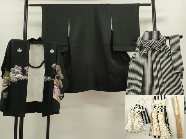 平和屋着物 七五三 男の子 祝着 羽織 袴 小物セット 宝船 黒地 金彩 ze