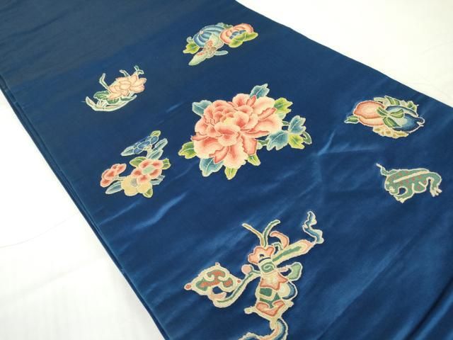 平和屋着物 アンティーク 大正ロマン 中国三大刺繍 相良刺繍 総刺繍 丸帯 引き抜き帯 吉祥牡丹花蝶文 コウモリ 蛙 正絹 az