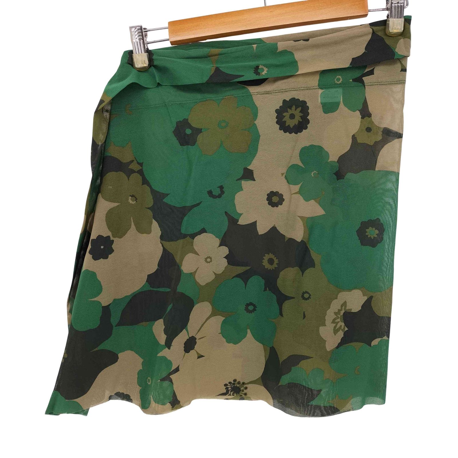 イッセイミヤケホワイトレーベル ISSEY MIYAKE WHITE LABEL 04 SS フラワープリント シアー オーバースカート レイヤード レディース JPN 2