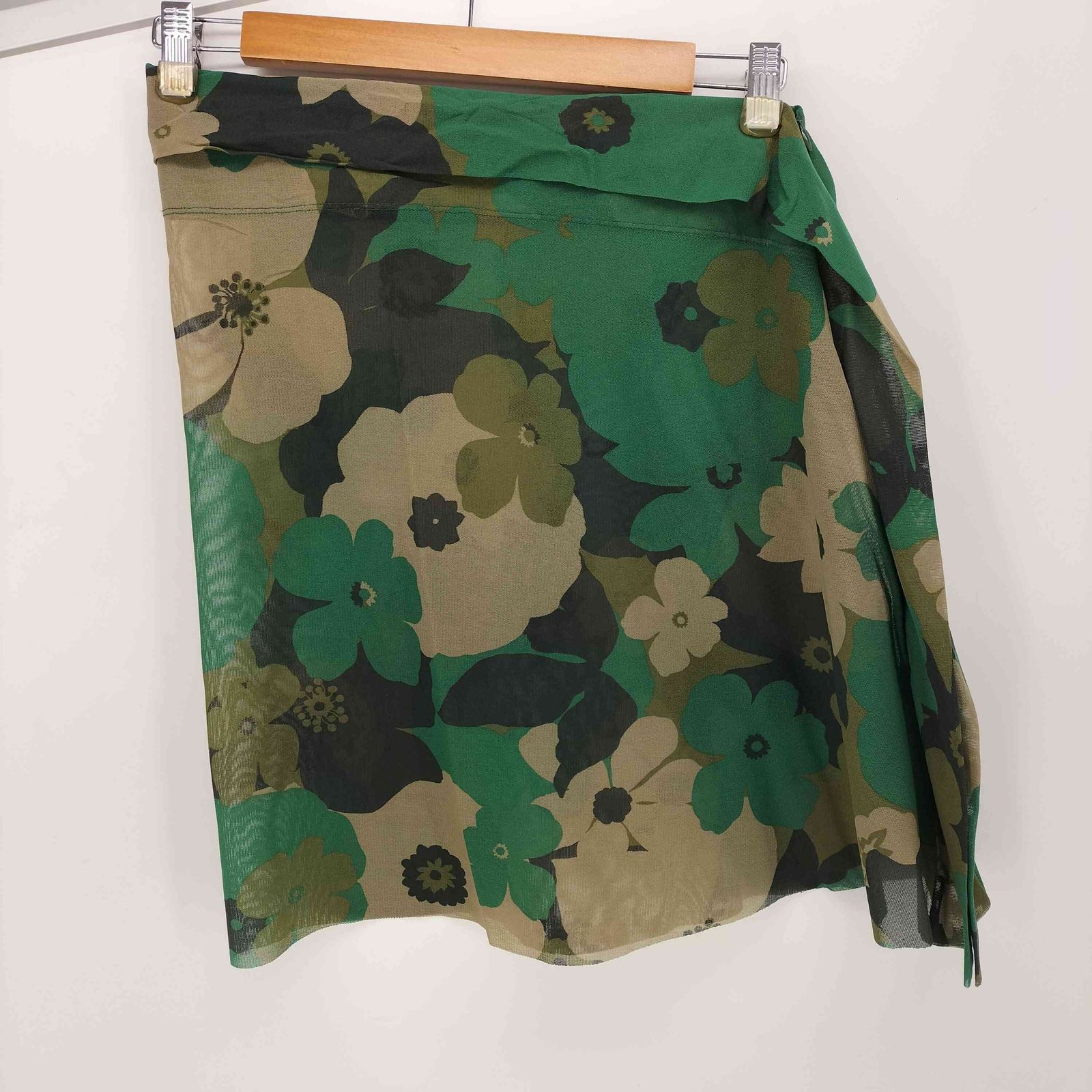 イッセイミヤケホワイトレーベル ISSEY MIYAKE WHITE LABEL 04 SS フラワープリント シアー オーバースカート レイヤード レディース JPN 2