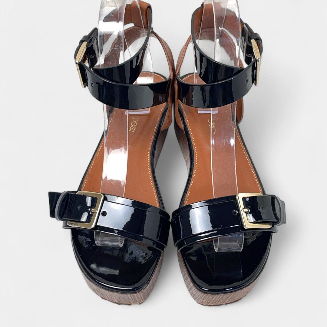 セルジオロッシ サンダル 厚底 エナメル ブラック ブラウン