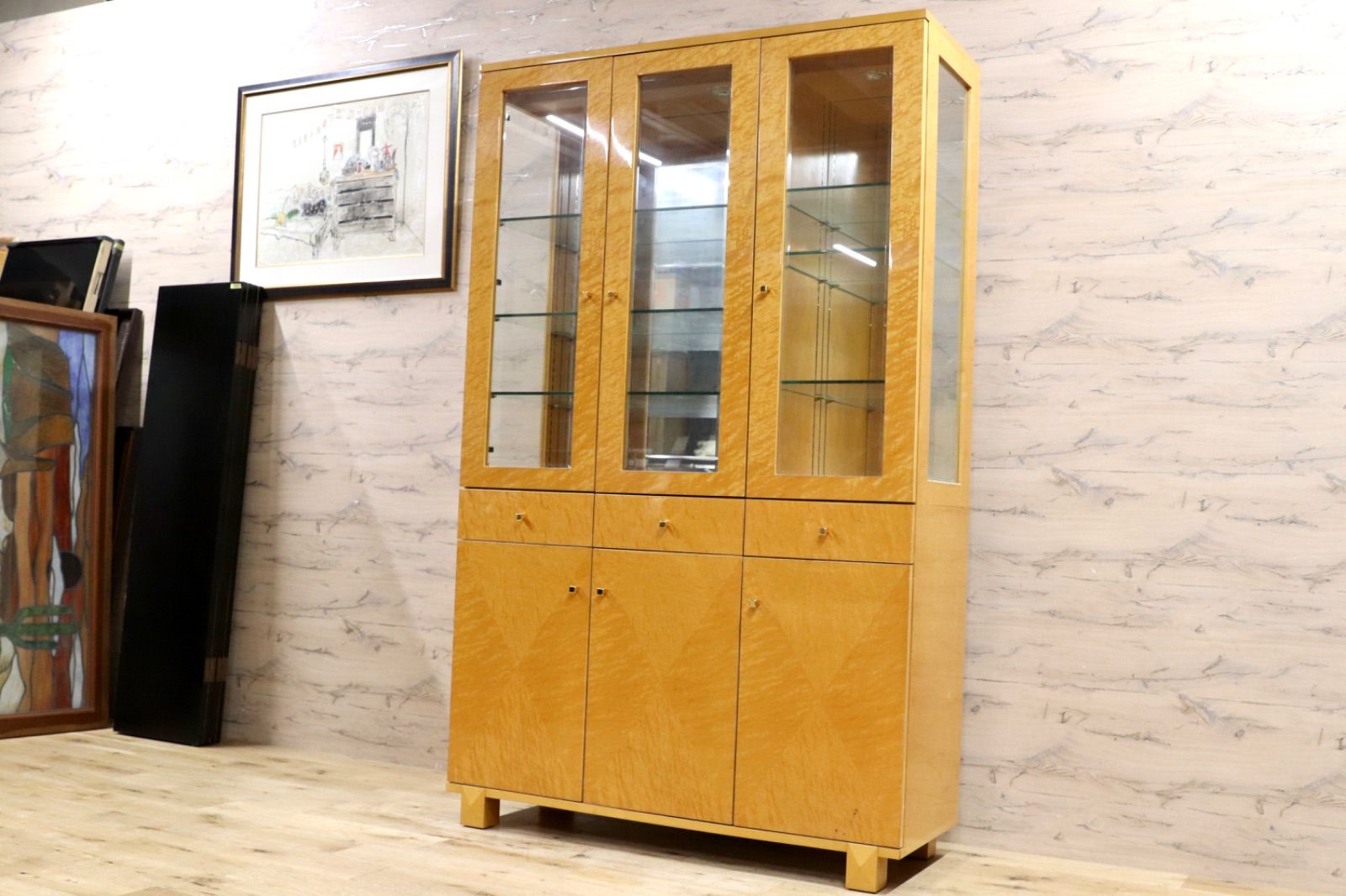 GMIS371○IDC大塚家具 スプレンダー キャビネット 飾り棚 バーズアイ