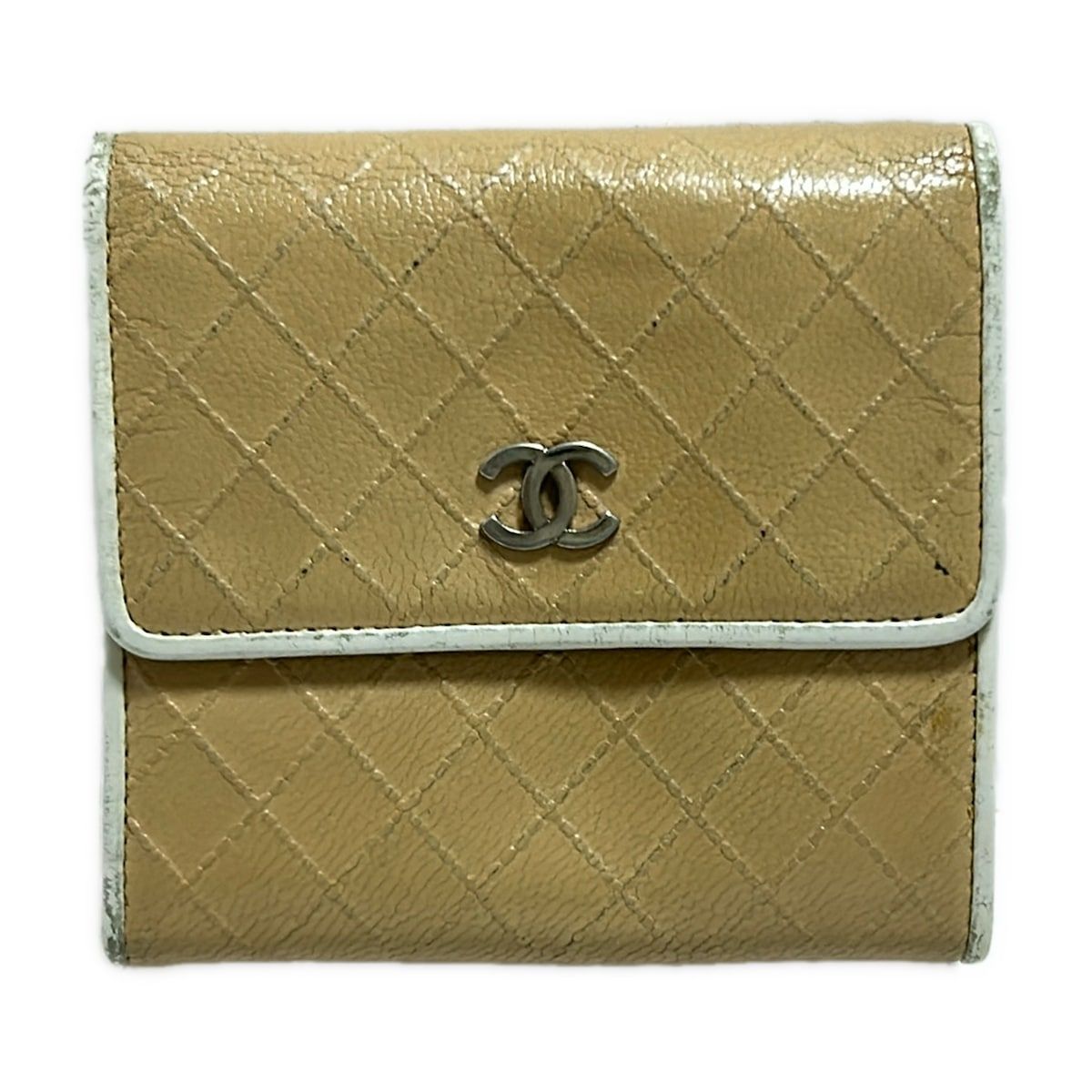 CHANEL(シャネル) 3つ折り財布 ビコローレ ベージュ×白 レザー - メルカリ