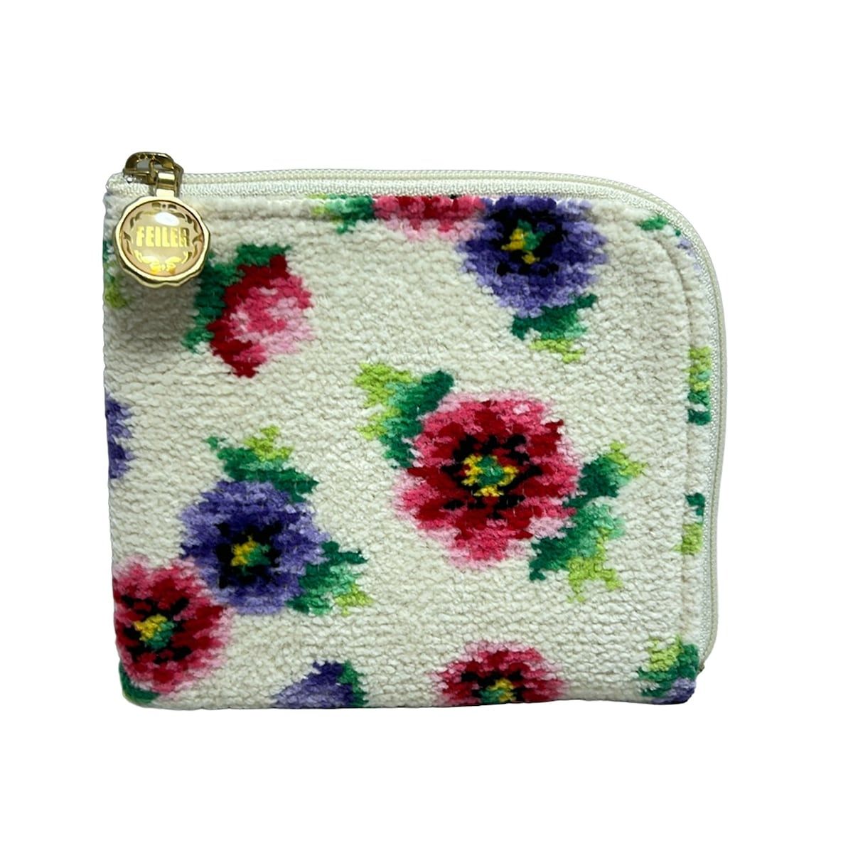 FEILER フェイラー コインケース 白 パープル マルチ 花柄 L字ファスナー