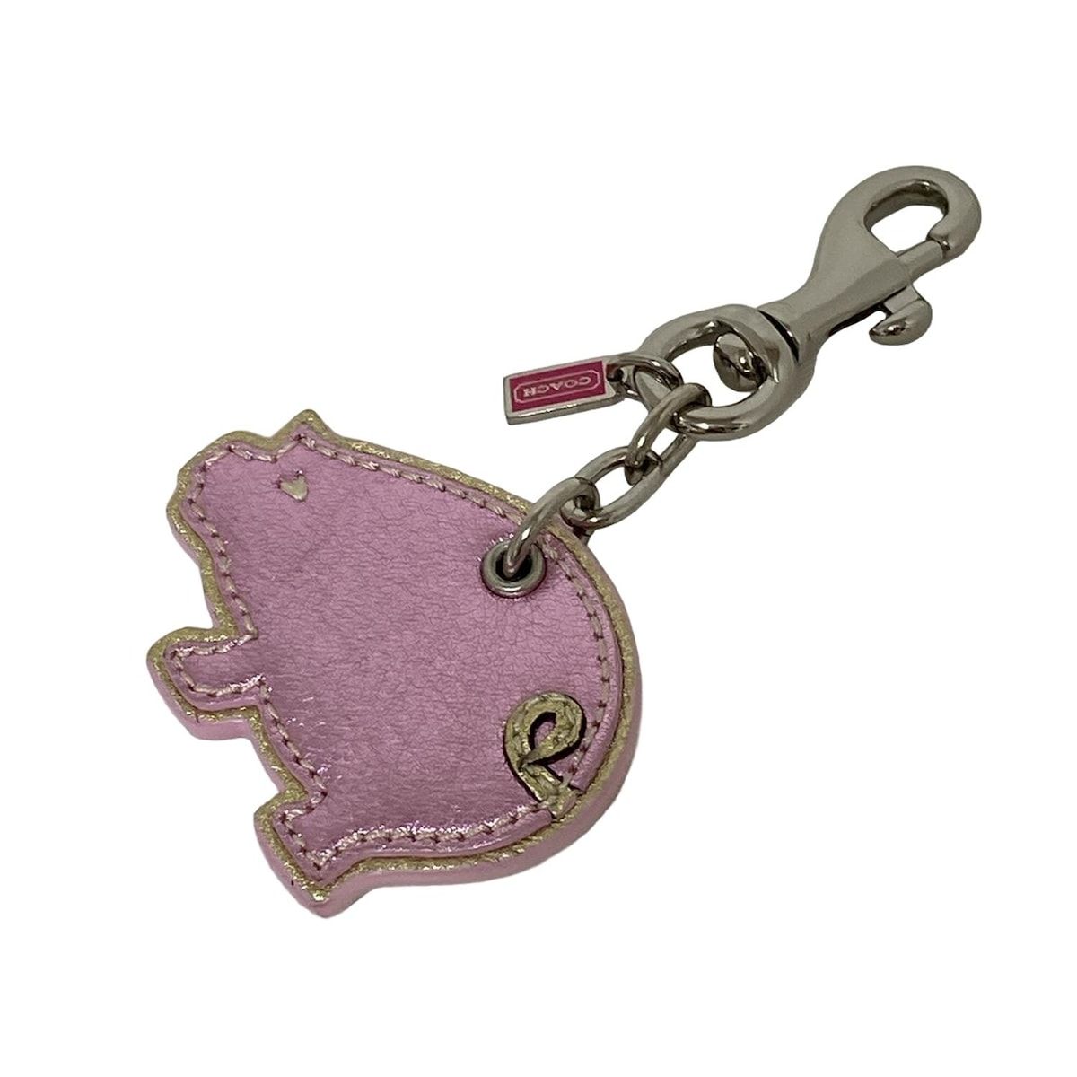 COACH コーチ キーホルダー チャーム ライトピンク ゴールド レッド ブタ レザー