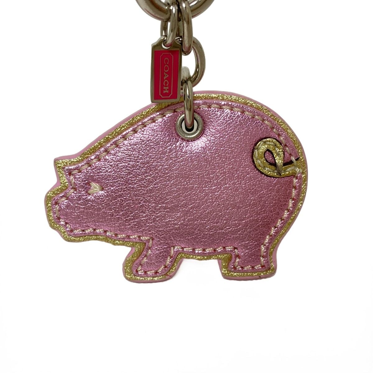 COACH コーチ キーホルダー チャーム ライトピンク ゴールド レッド ブタ レザー キーホルダー キーリング 小物