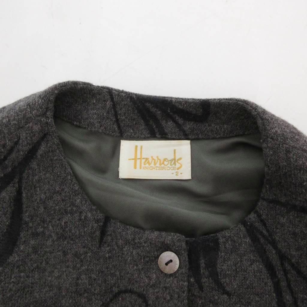 美品　HARRODS カーディガン ハロッズ Harrods カーディガン 2 グレー 灰色 花柄 フラワー柄 /JS