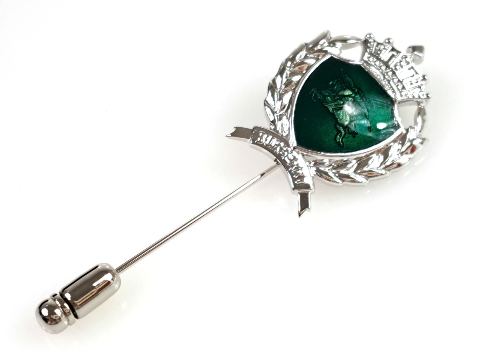 バーバリー BURBERRY 騎士 ホースロゴ エンブレム ラペルピン ネクタイピン ピンブローチ グリーン シルバー