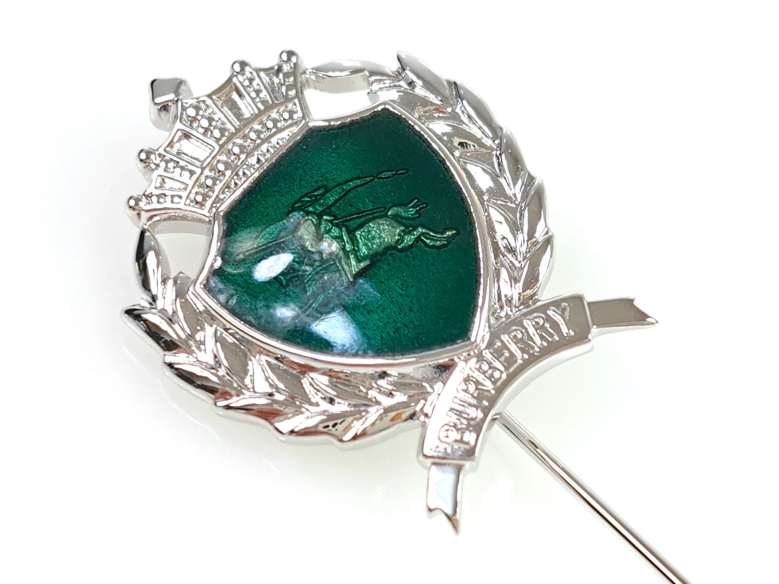 バーバリー BURBERRY 騎士 ホースロゴ エンブレム ラペルピン ネクタイピン ピンブローチ グリーン×シルバー