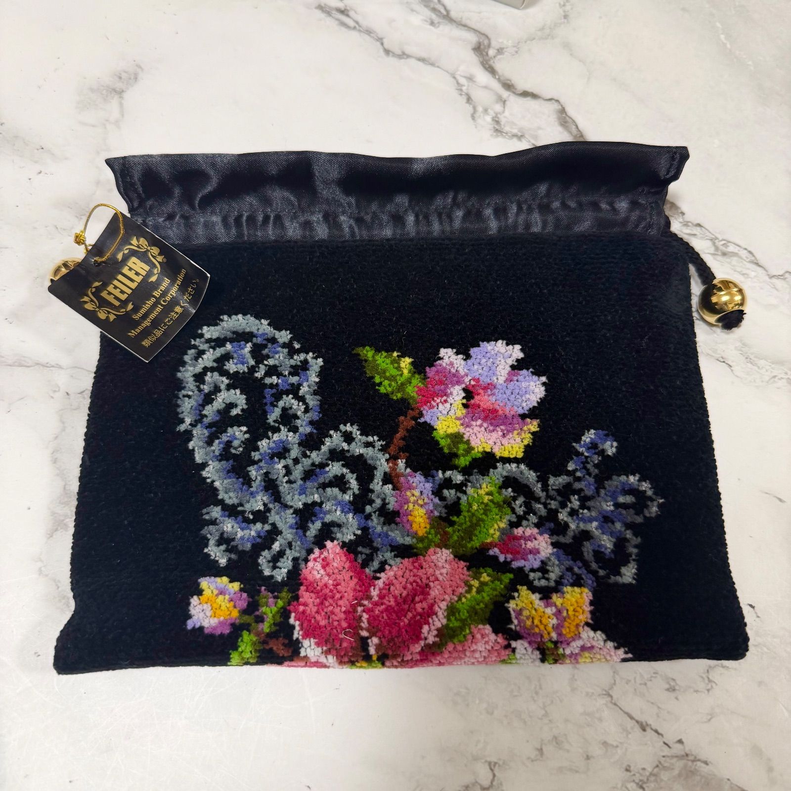 新品未使用 FEILER フェイラー ポーチ 巾着 シェニール織 花柄