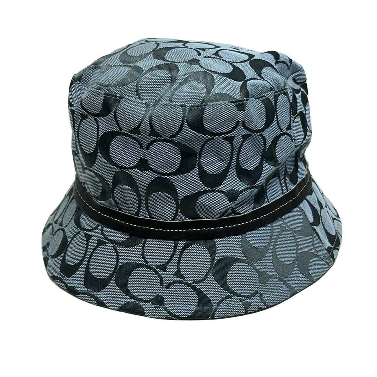 COACH コーチ ハット M L - ライトブルー×グレー シグネチャー柄 コットン