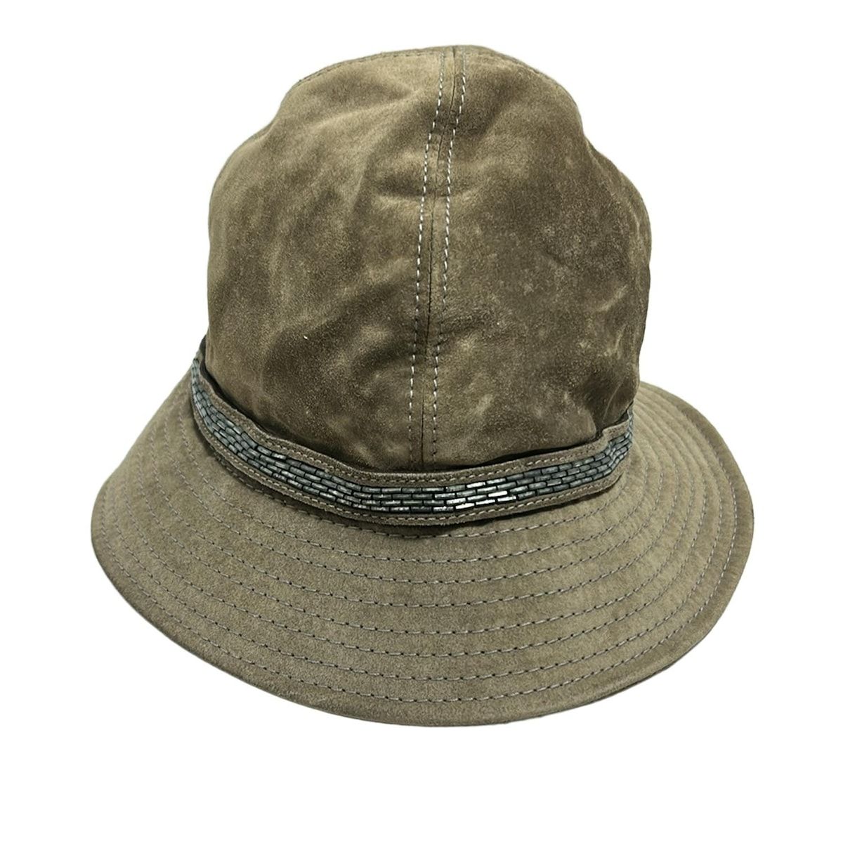 COACH コーチ ハット M L ダークブラウン シルバー ビーズ レザー