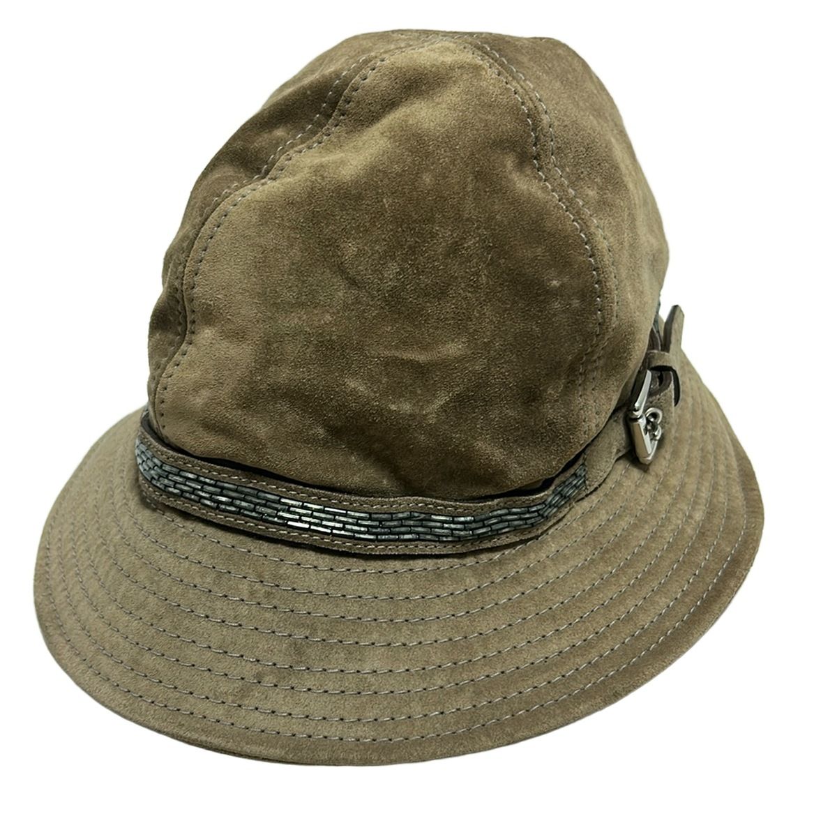 COACH コーチ ハット M L - ダークブラウン×シルバー ビーズ レザー