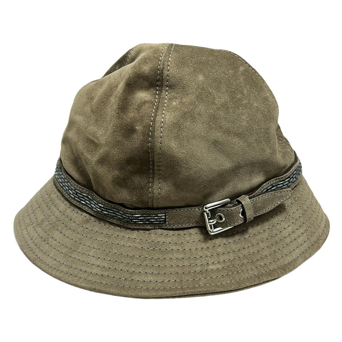  COACH コーチ ハット M L - ダークブラウン×シルバー ビーズ レザー その他 ハット