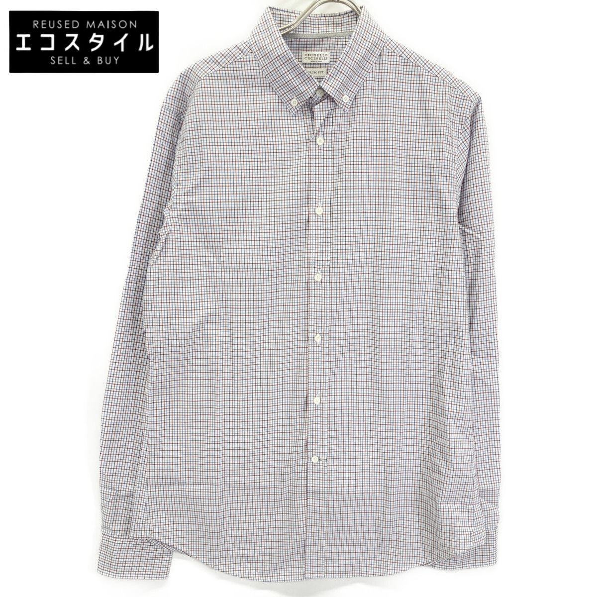 BRUNELLO CUCINELLI ブルネロクチネリ ﾌﾞﾗｳﾝ ﾌﾞﾙｰ ﾁｪｯｸ BDｼｬﾂ M