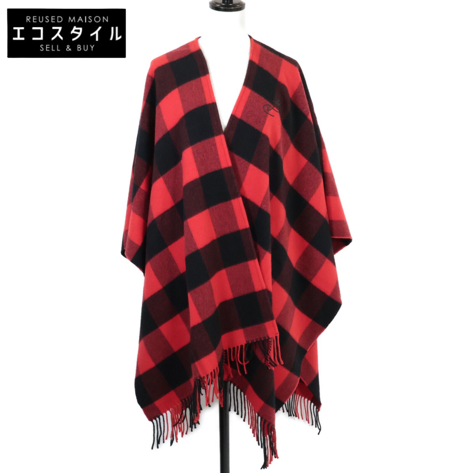 バレンシアガ 即決 正規 508027 ロゴ刺繍 ブロックチェック カシミヤ ウール フリンジ 122 X 180 cm