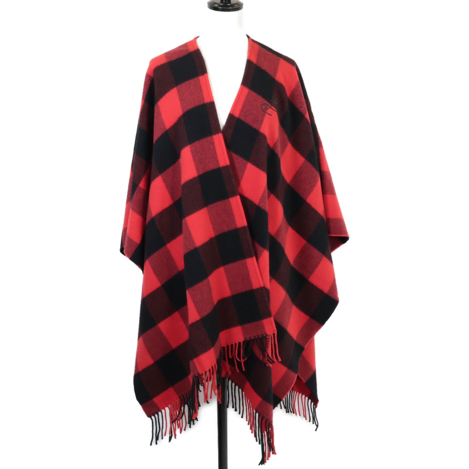 バレンシアガ 即決 正規 508027 ロゴ刺繍 ブロックチェック カシミヤ ウール フリンジ 122 X 180 cm