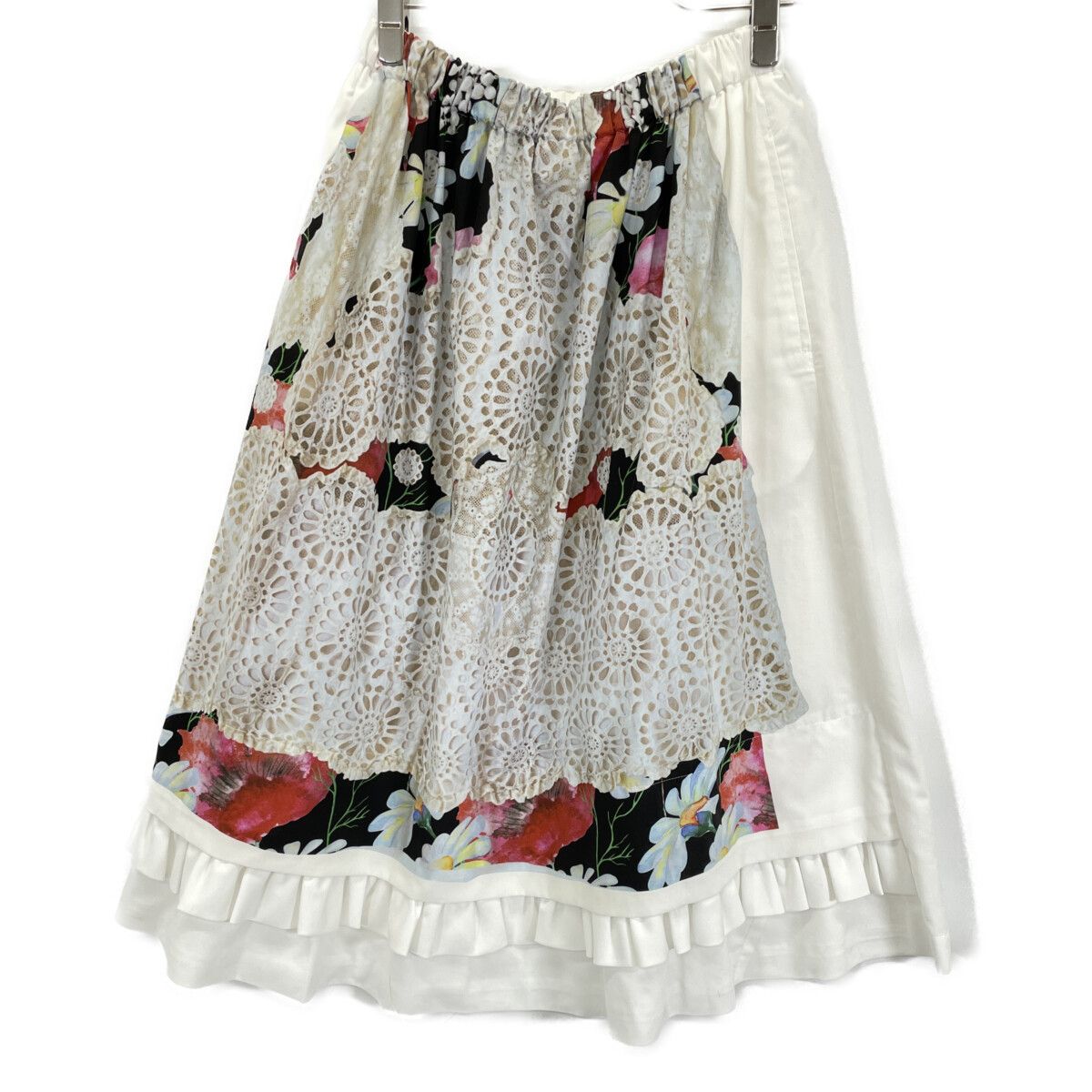 COMMEdesGARCONS コムデギャルソン ﾎﾜｲﾄ RA-S 005 ﾌﾟﾘﾝﾄﾃﾞｻﾞｲﾝ 切替 ﾌﾟﾘｰﾂｽｶｰﾄ XS