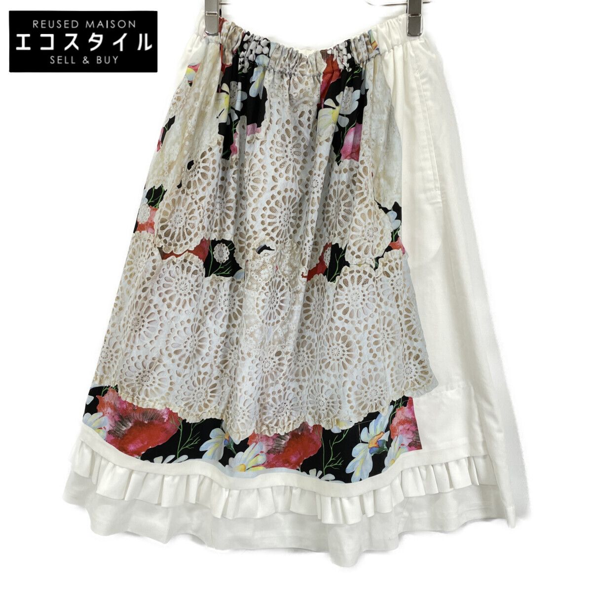 COMMEdesGARCONS コムデギャルソン ﾎﾜｲﾄ RA-S 005 ﾌﾟﾘﾝﾄﾃﾞｻﾞｲﾝ 切替 ﾌﾟﾘｰﾂｽｶｰﾄ XS