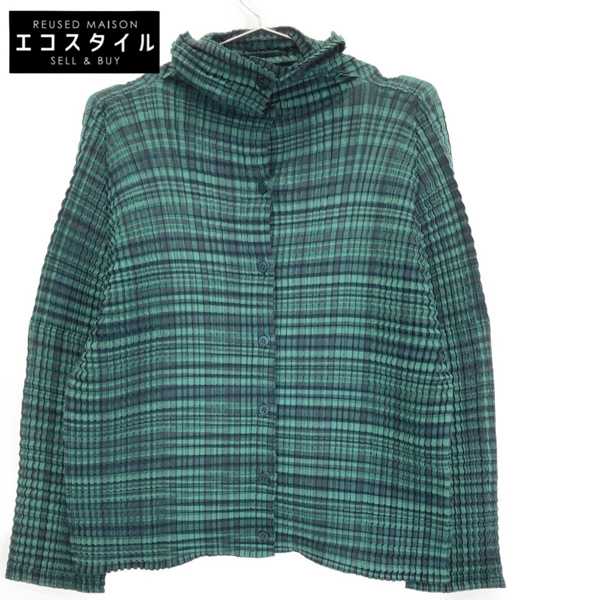 Me ミーイッセイミヤケ 22 AW ｸﾞﾘｰﾝ ﾁｪｯｸ ﾜｯﾌﾙ ｼｬﾂﾌﾞﾗｳｽ 記載なし