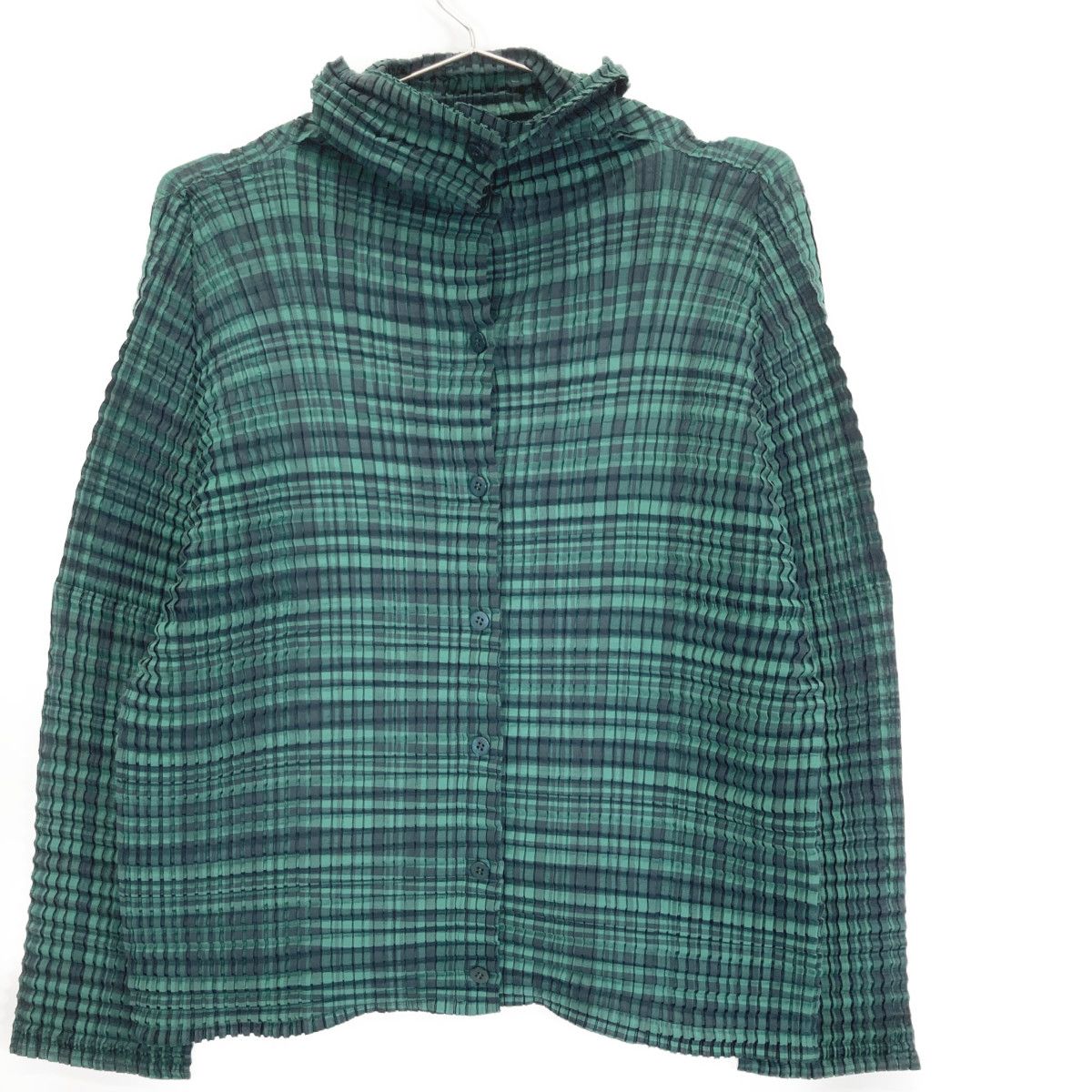 Me ミーイッセイミヤケ 22 AW ｸﾞﾘｰﾝ ﾁｪｯｸ ﾜｯﾌﾙ ｼｬﾂﾌﾞﾗｳｽ 記載なし